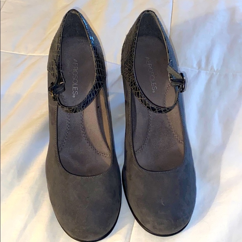 Gray suede heel